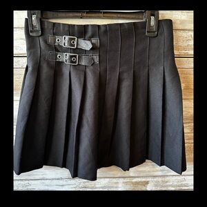 Black Pleated Buckle Mini Skirt Punk Goth Grunge Schoolgirl Size S